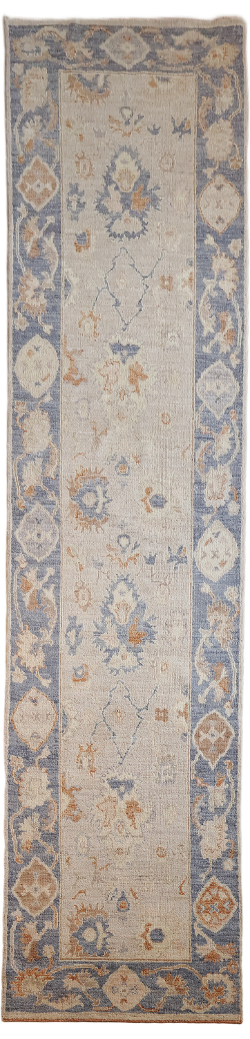 Grey All Over Vegetable Dye Wool Oushak Turkish Runner Rug 3x12