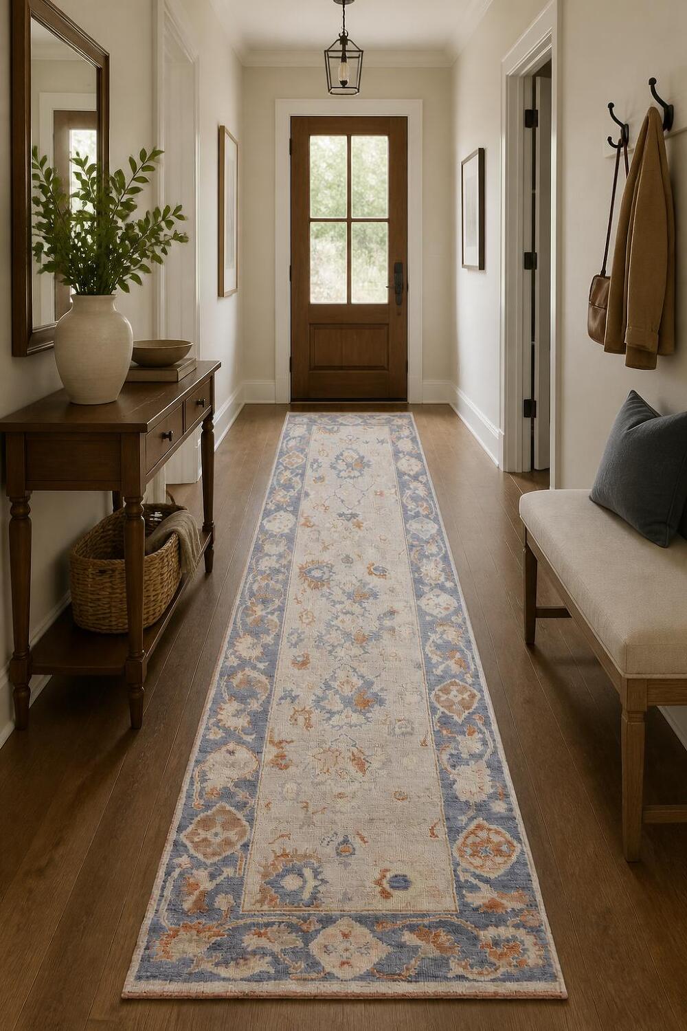 Grey All Over Vegetable Dye Wool Oushak Turkish Runner Rug 3x12