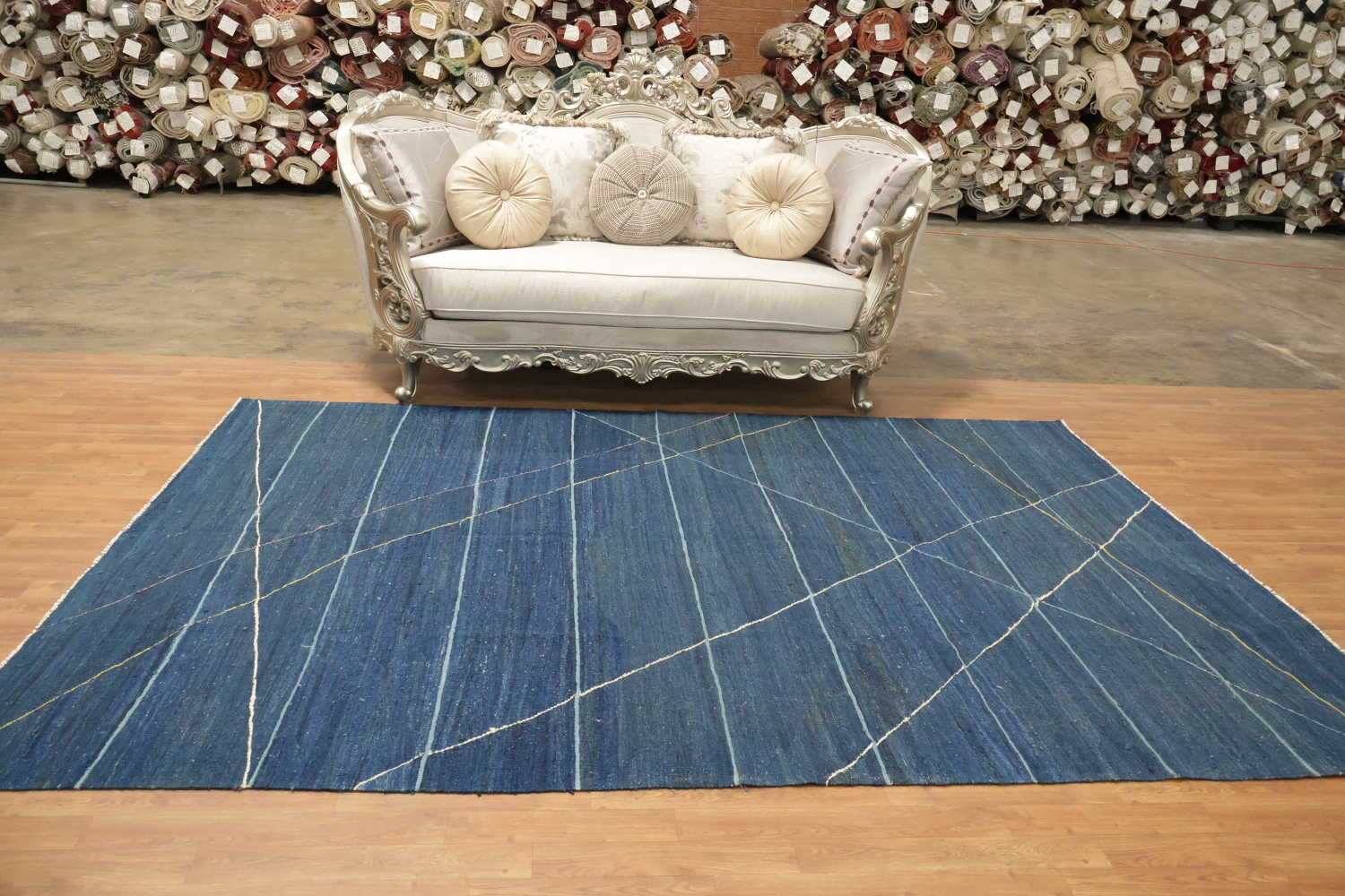 Contemporary Denim Blue Flat-Weave Kilim Modern Rug 7'x10' | Rug