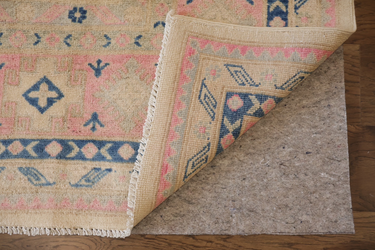 Soft Beige and Pink Geometric Kazak Pakistani Large Rug 9x12