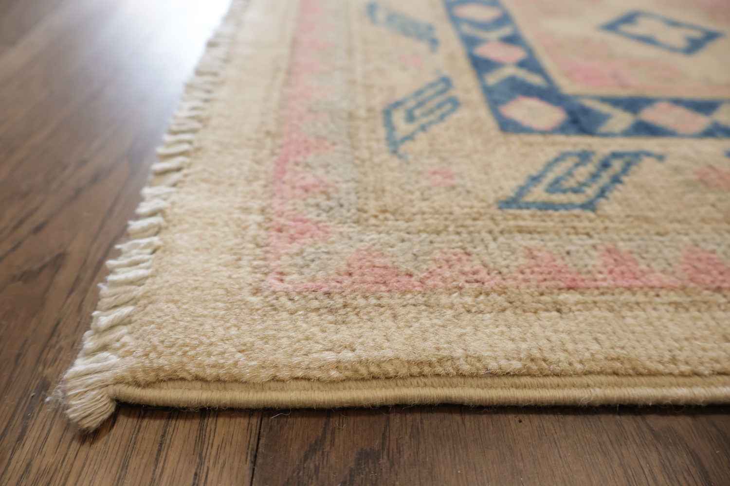 Soft Beige and Pink Geometric Kazak Pakistani Large Rug 9x12