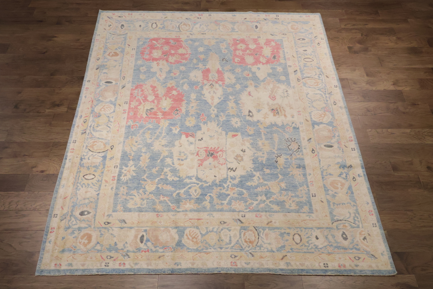 Blue Vegetables Dye Wool Oushak Turkish Area Rug 8x10