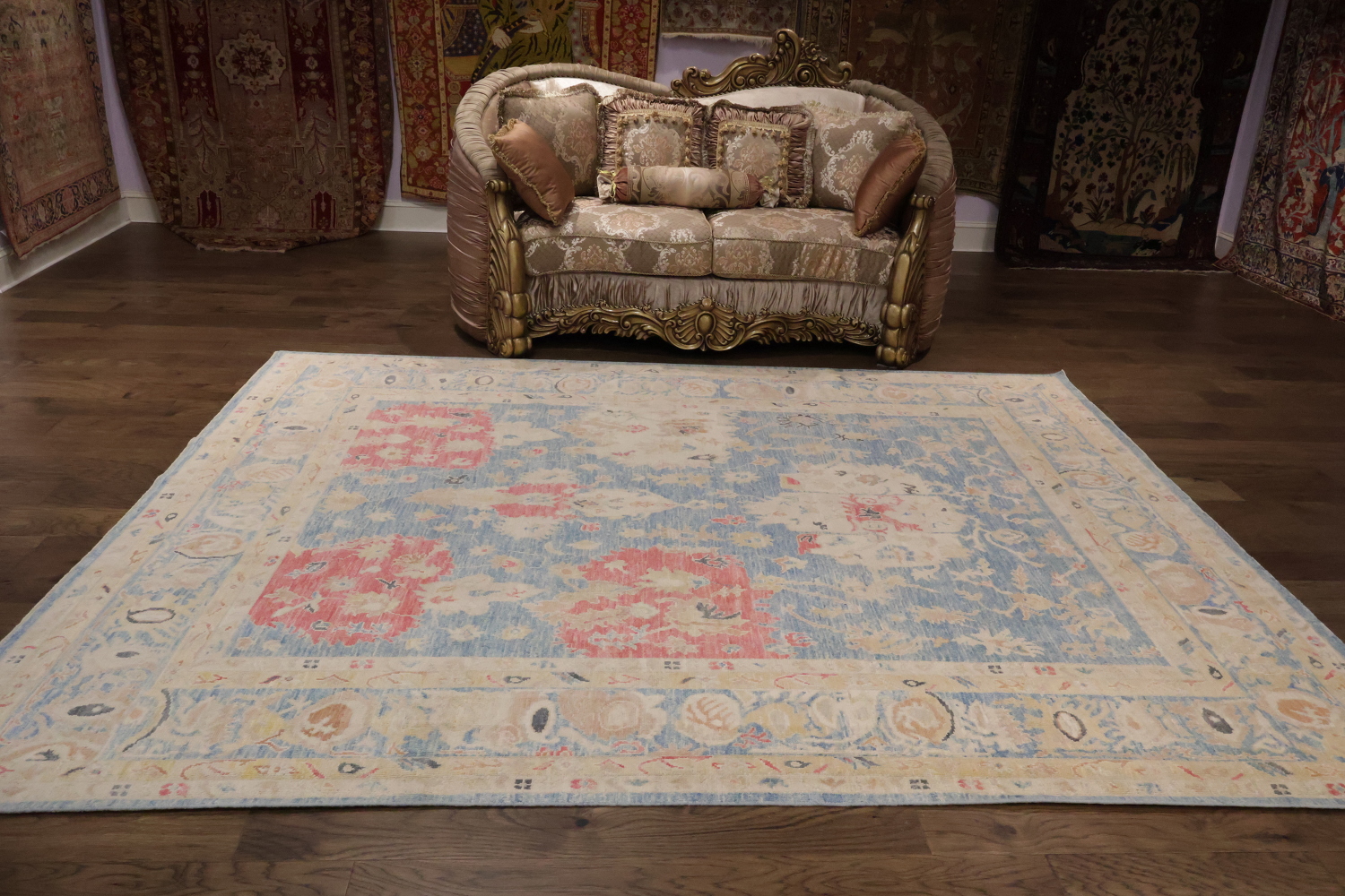 Blue Vegetables Dye Wool Oushak Turkish Area Rug 8x10