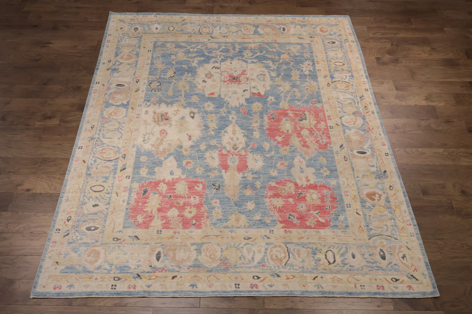 Blue Vegetables Dye Wool Oushak Turkish Area Rug 8x10