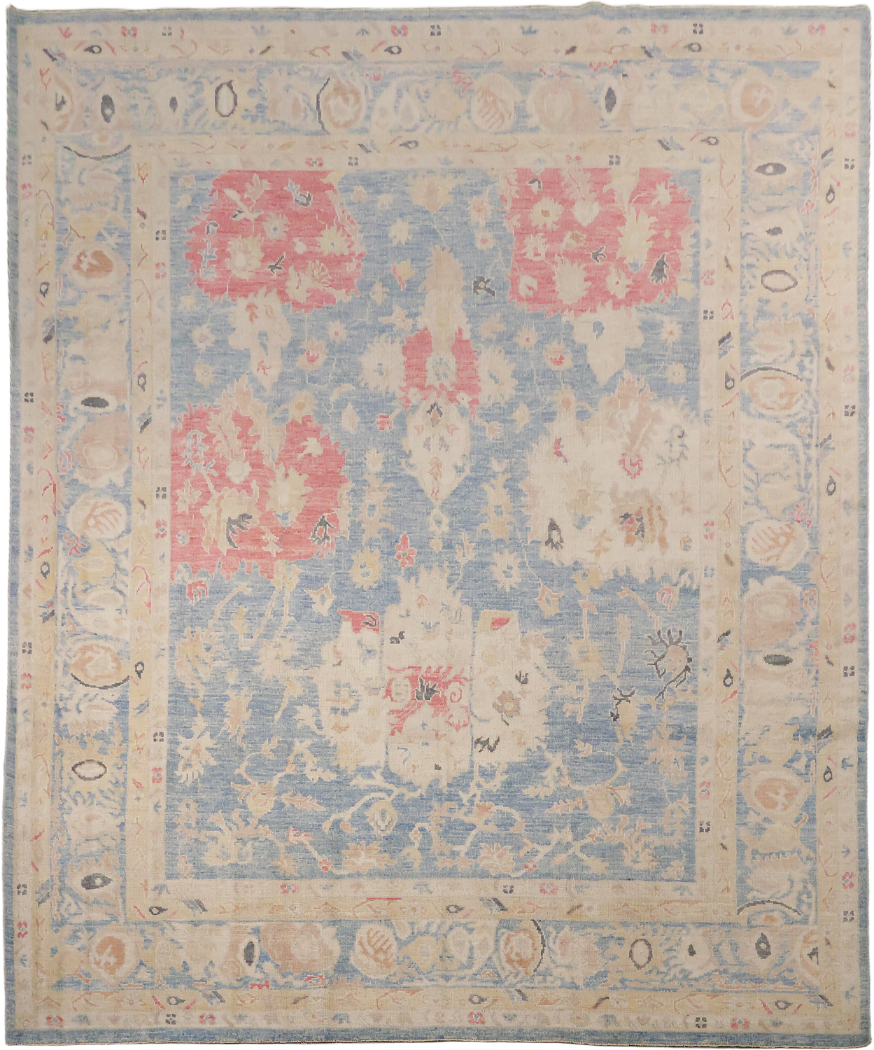 Blue Vegetables Dye Wool Oushak Turkish Area Rug 8x10
