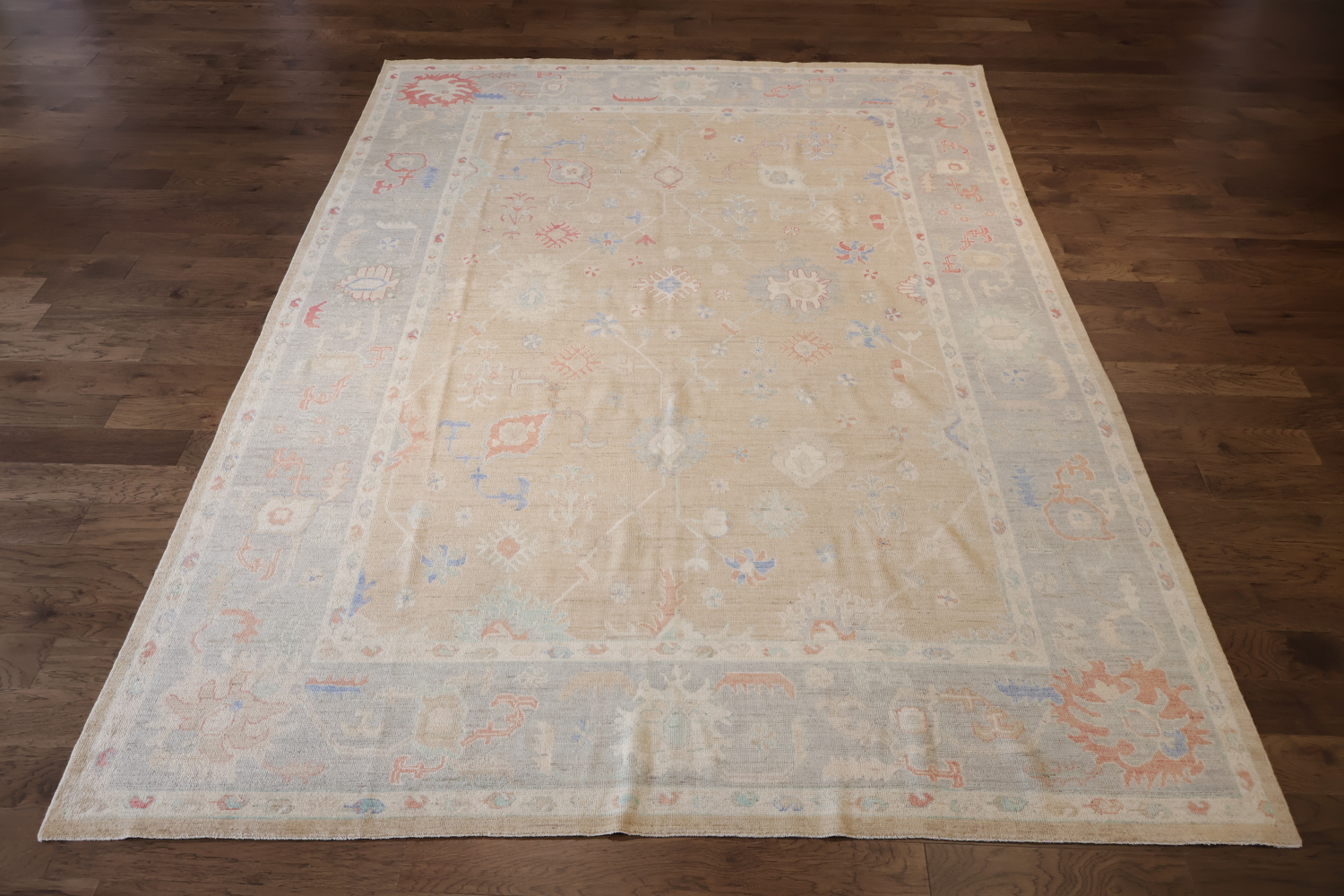 Peach Traditional Handwoven Wool Oushak Rug with Soft, Earthy Colors 10x14