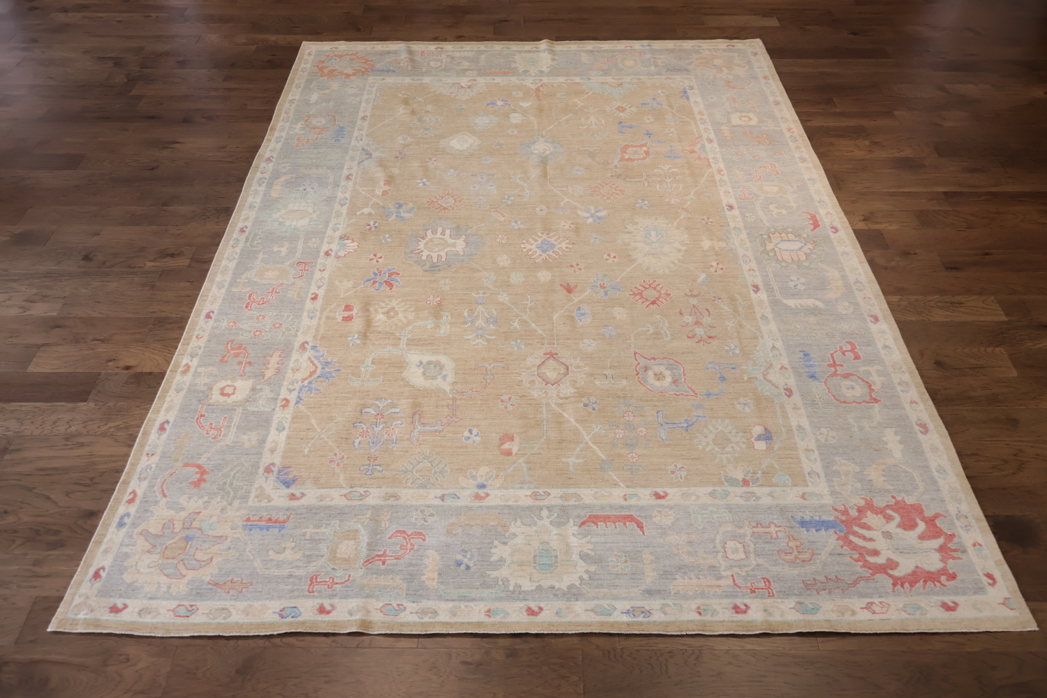 Peach Traditional Handwoven Wool Oushak Rug with Soft, Earthy Colors 10x14
