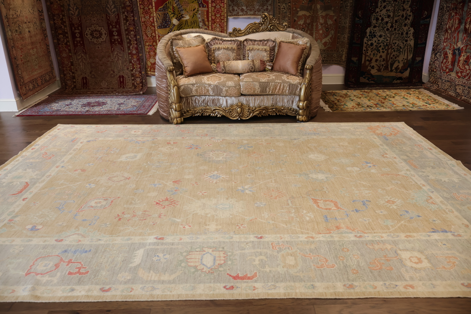 Peach Traditional Handwoven Wool Oushak Rug with Soft, Earthy Colors 10x14