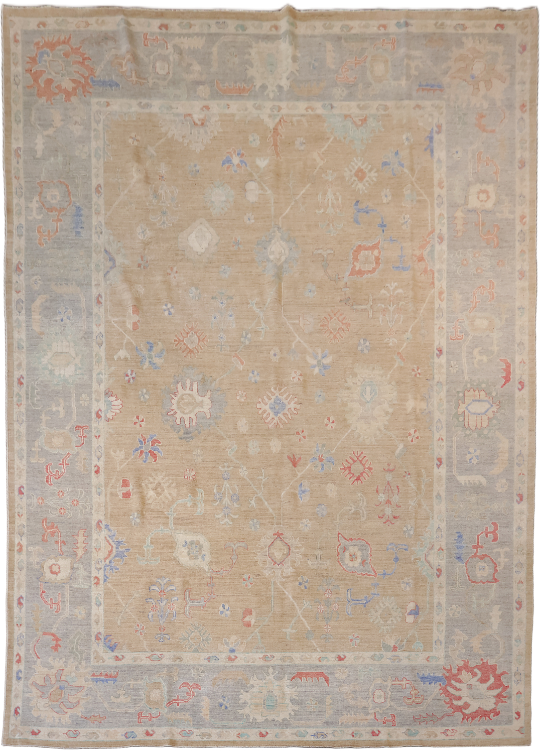 Peach Traditional Handwoven Wool Oushak Rug with Soft, Earthy Colors 10x14