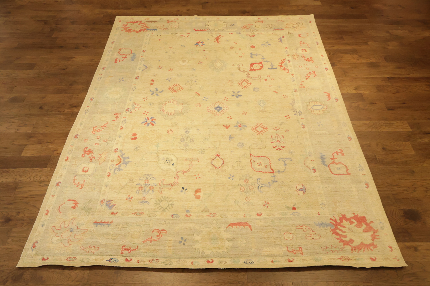 Vegetables Dye Wool Floral Oushak Turkish Large Rug 10x14