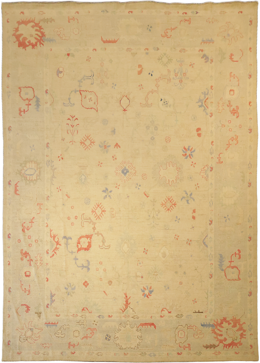 Vegetables Dye Wool Floral Oushak Turkish Large Rug 10x14
