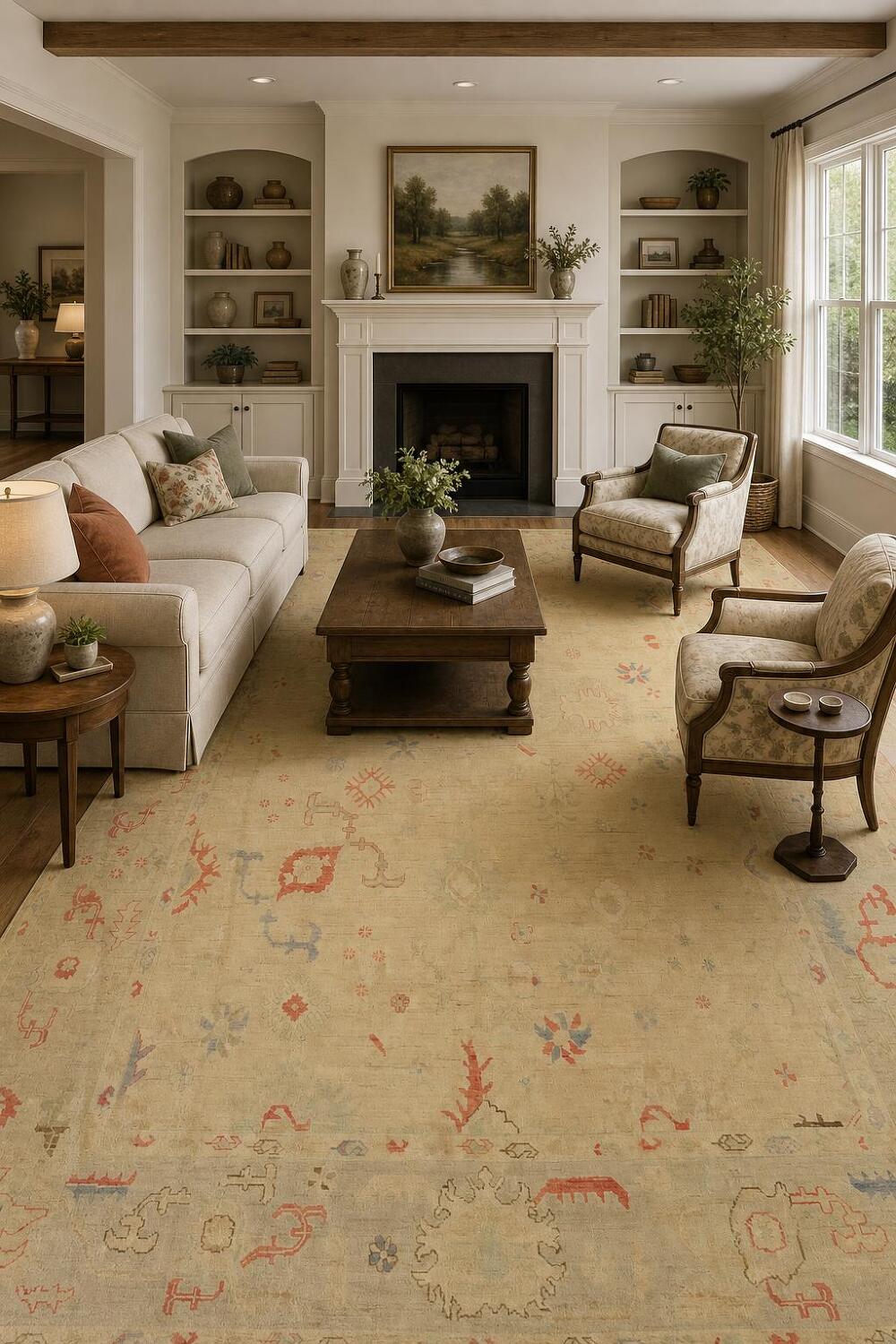 Vegetables Dye Wool Floral Oushak Turkish Large Rug 10x14