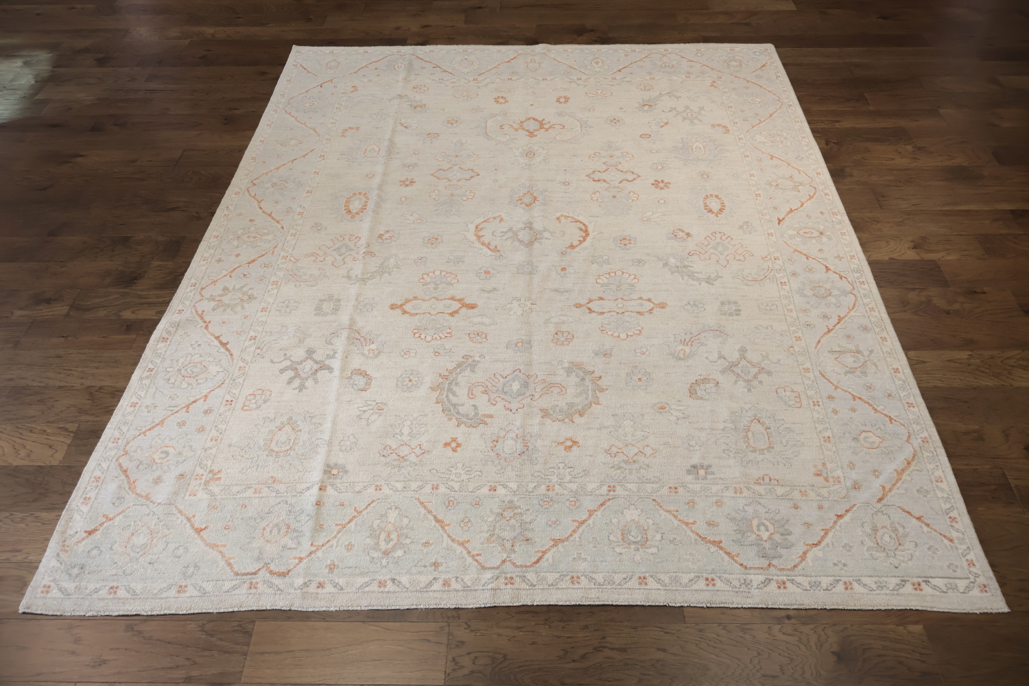 Elegant pastel tones in traditional style Turkish Wool area rug 8x11