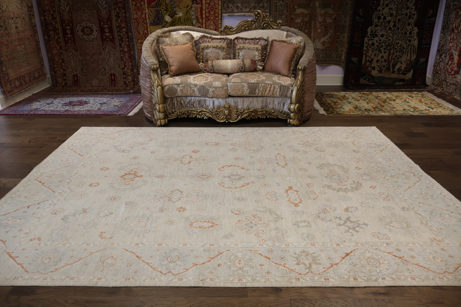 Elegant pastel tones in traditional style Turkish Wool area rug 8x11