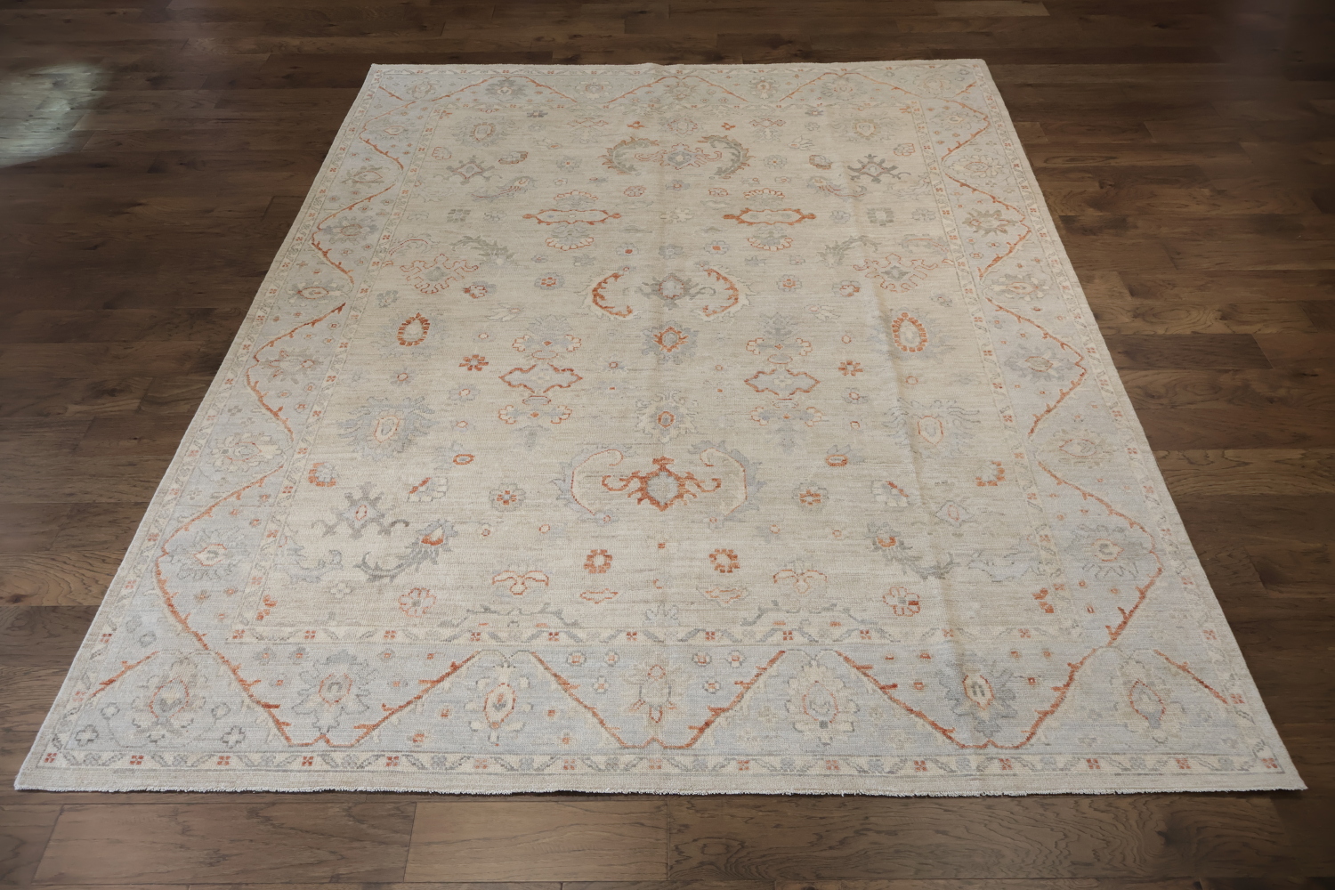 Elegant pastel tones in traditional style Turkish Wool area rug 8x11