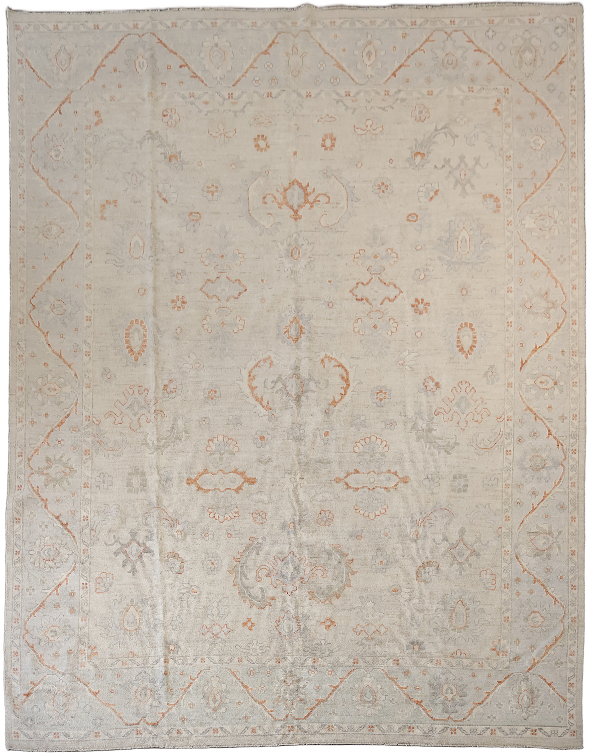 Elegant pastel tones in traditional style Turkish Wool area rug 8x11