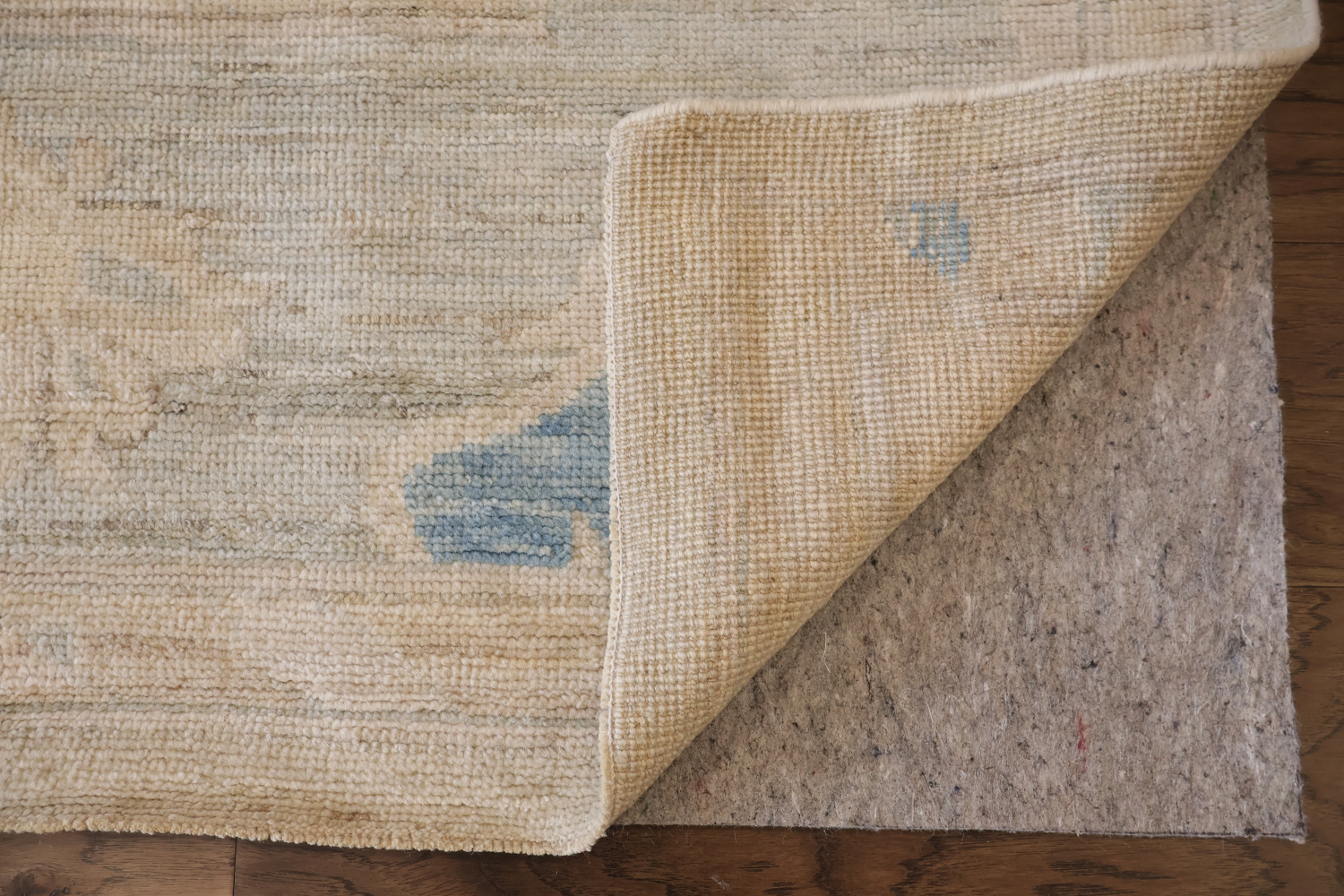 Vegetables Dye Beige and Blue Oushak Wool Rug Perfect for Minimalist Spaces 9x12