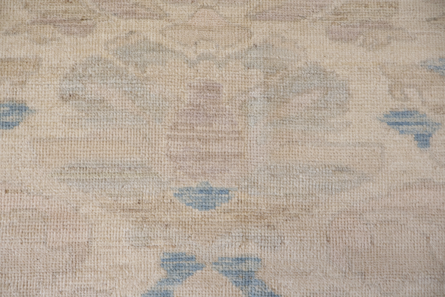 Vegetables Dye Beige and Blue Oushak Wool Rug Perfect for Minimalist Spaces 9x12
