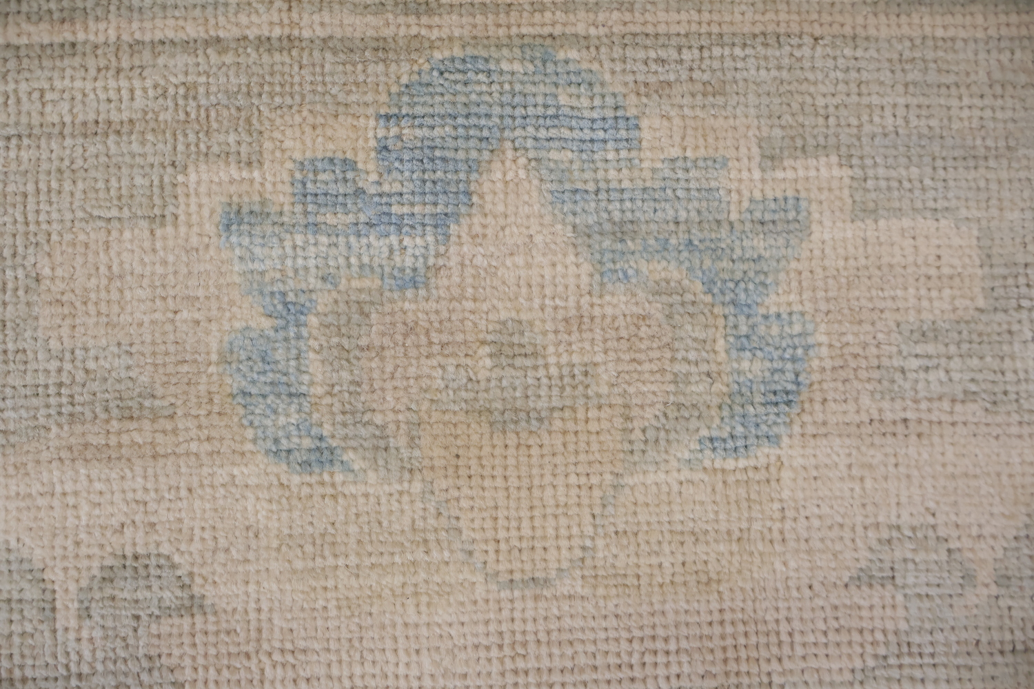 Vegetables Dye Beige and Blue Oushak Wool Rug Perfect for Minimalist Spaces 9x12