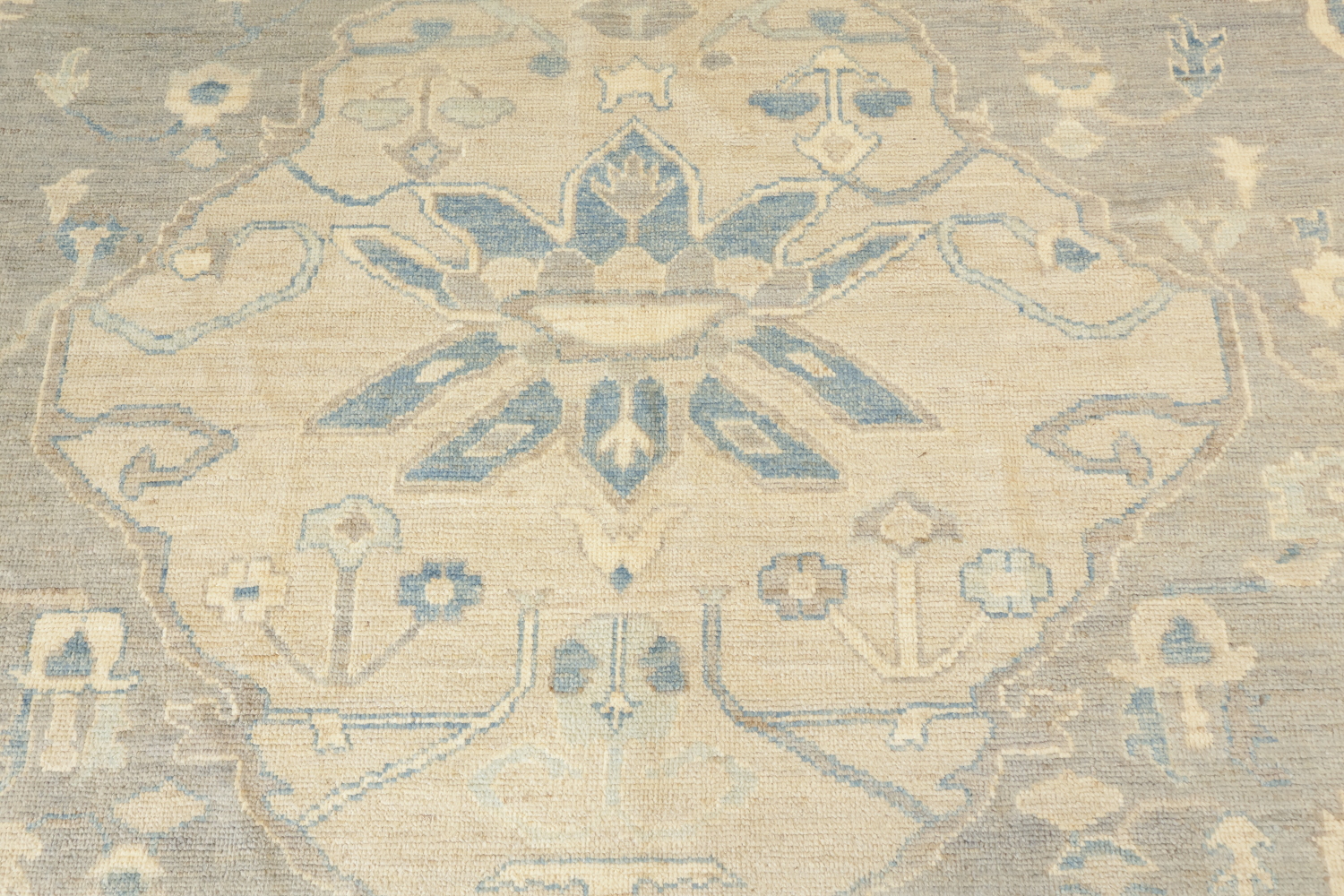 Palace Size Muted Blue Geometric Oushak Turkish Large Wool Rug 12x15