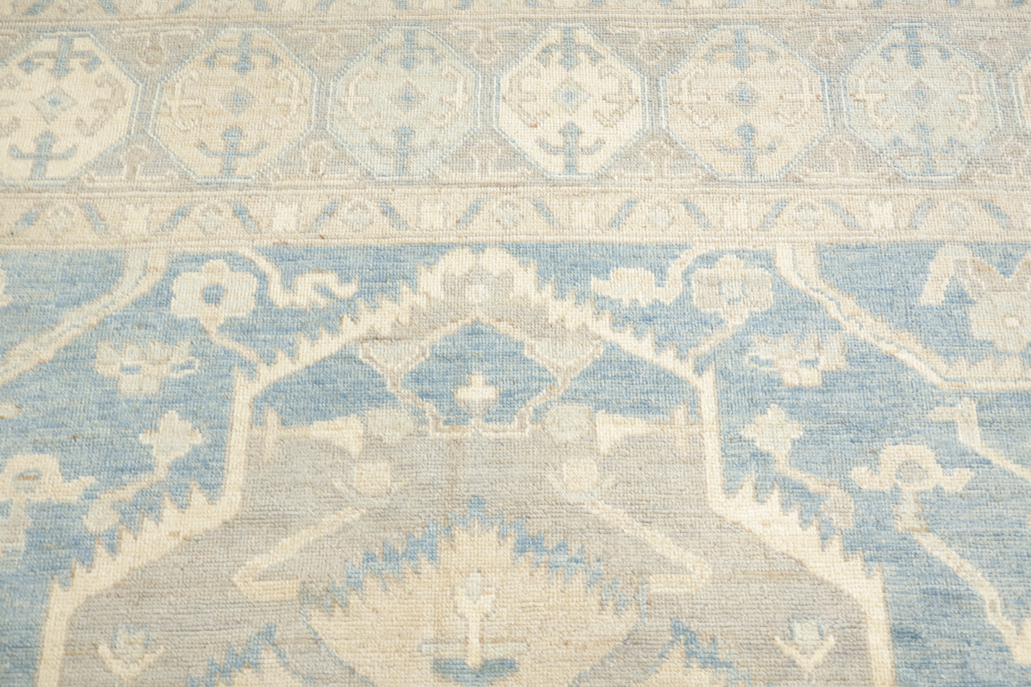 Palace Size Muted Blue Geometric Oushak Turkish Large Wool Rug 12x15