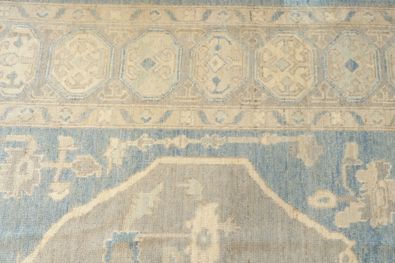 Palace Size Muted Blue Geometric Oushak Turkish Large Wool Rug 12x15