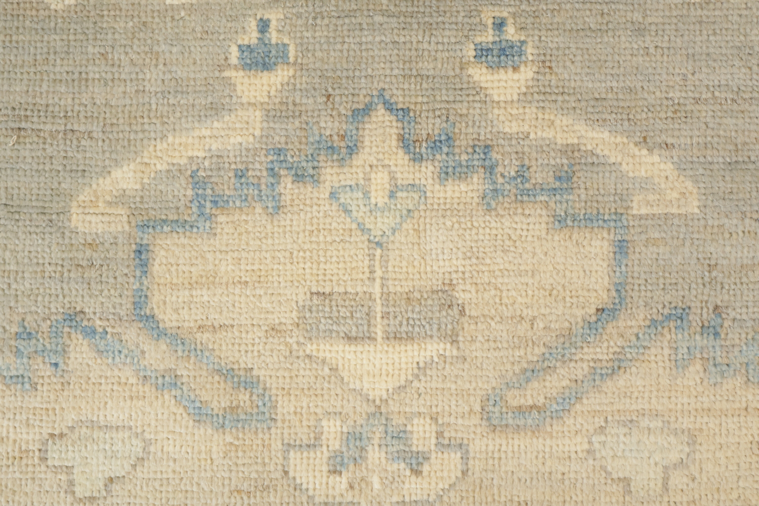 Palace Size Muted Blue Geometric Oushak Turkish Large Wool Rug 12x15