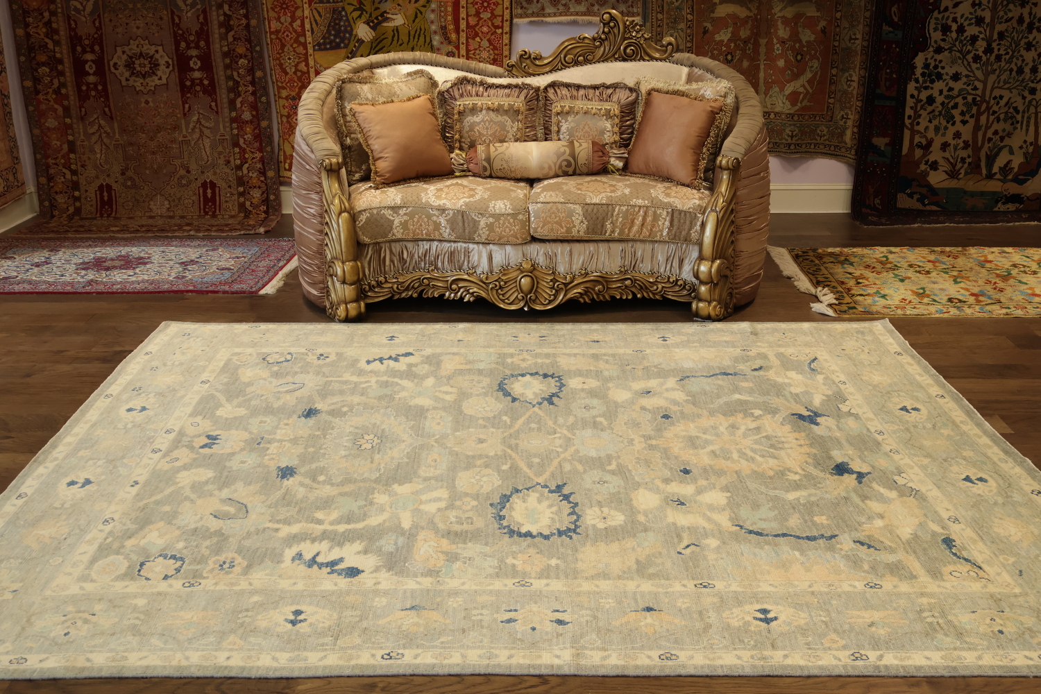 Muted Grey Vegetable Dye Wool Oriental Oushak Turkish Area Rug 8x10