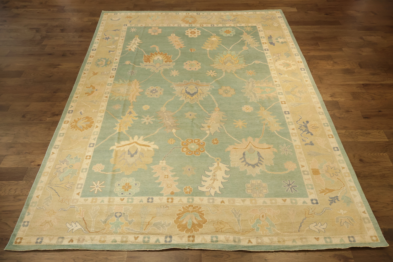 Muted Green Wool Oushak Turkish Oriental Large Rug 10x14