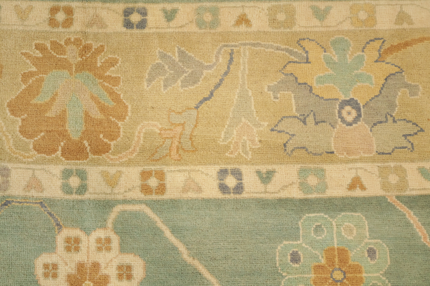 Muted Green Wool Oushak Turkish Oriental Large Rug 10x14