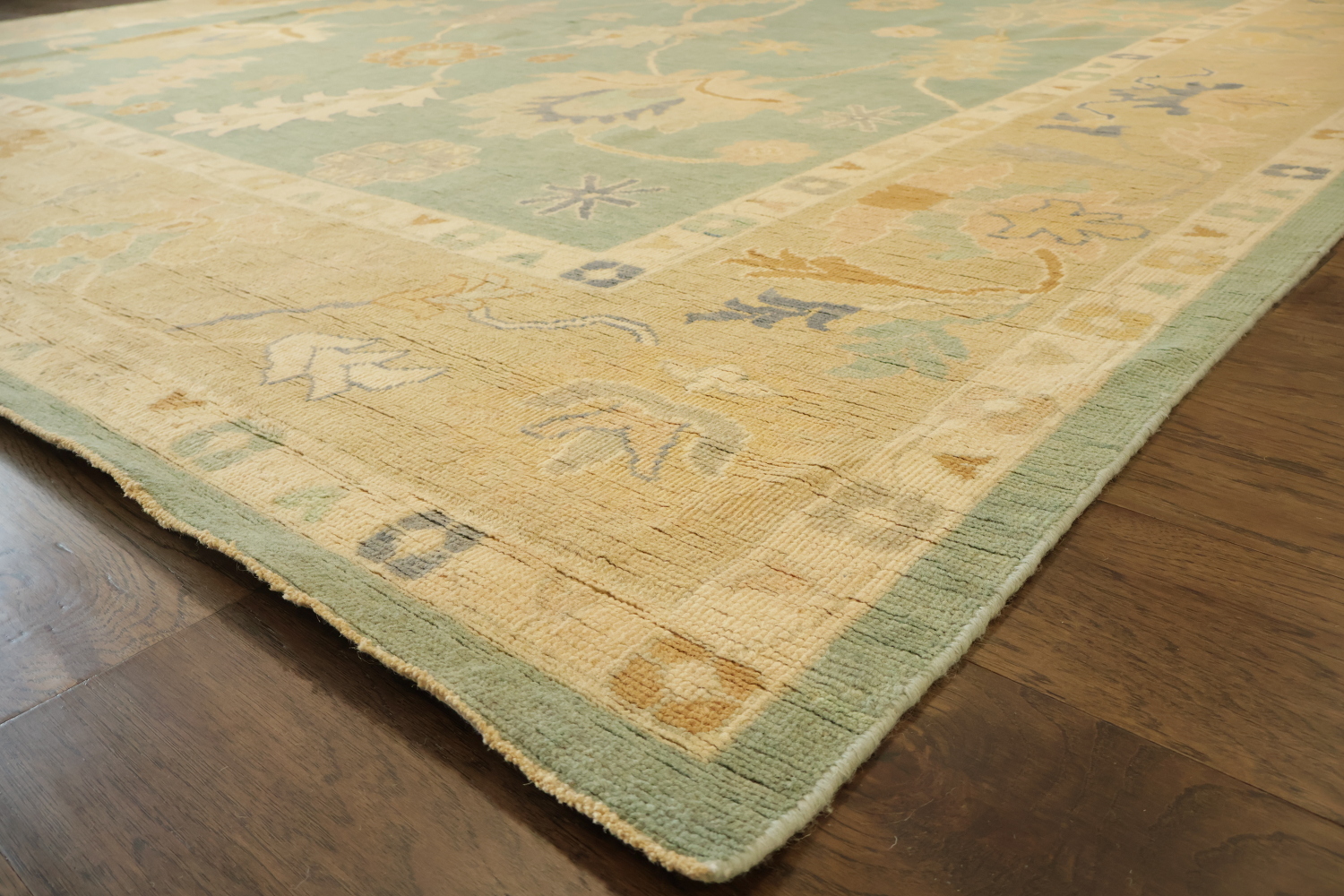 Muted Green Wool Oushak Turkish Oriental Large Rug 10x14