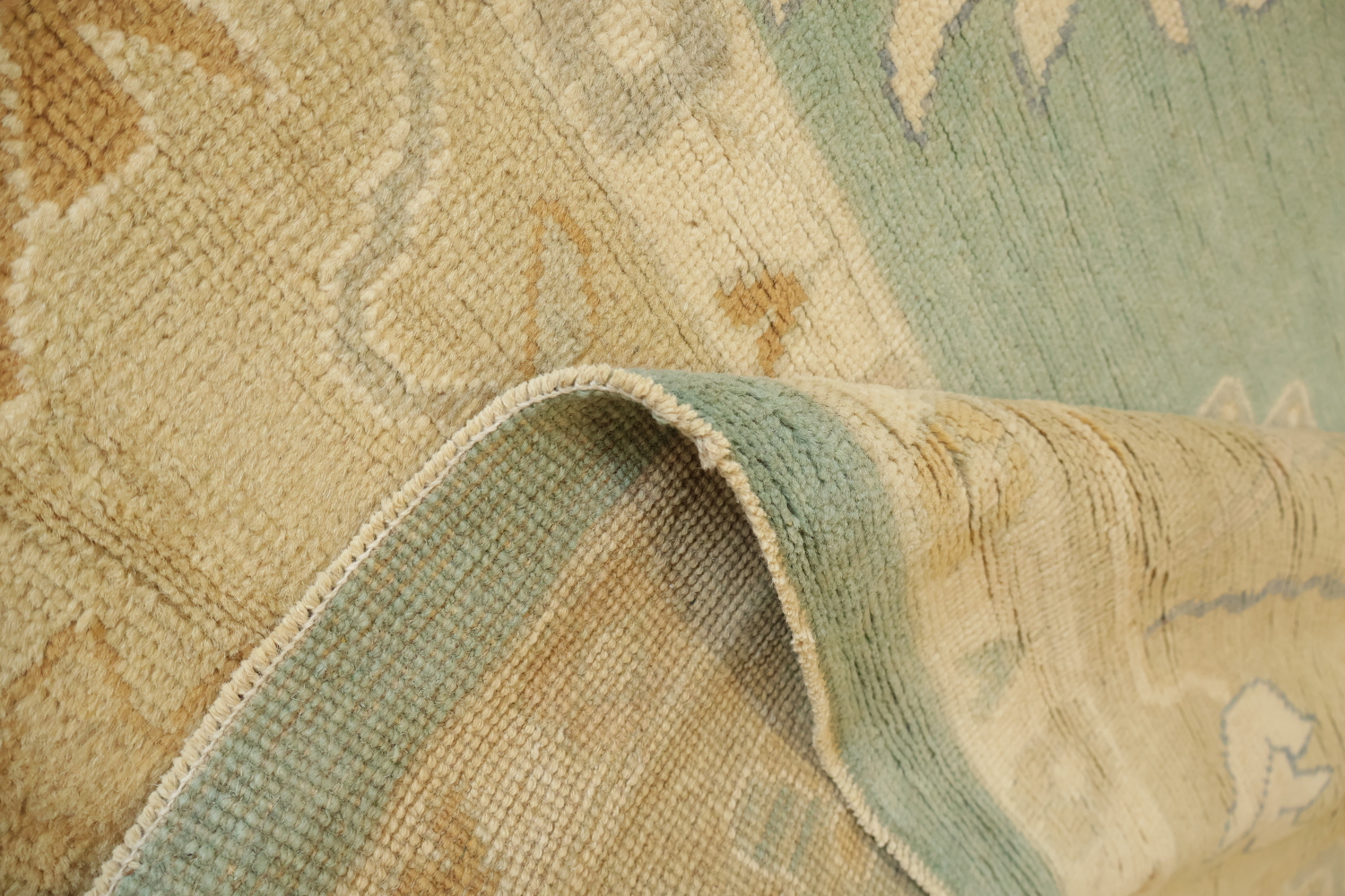 Muted Green Wool Oushak Turkish Oriental Large Rug 10x14