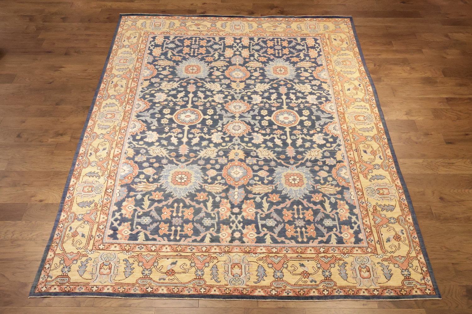 Blue Vegetable Dye Wool Oushak Turkish Area Rug 9x12