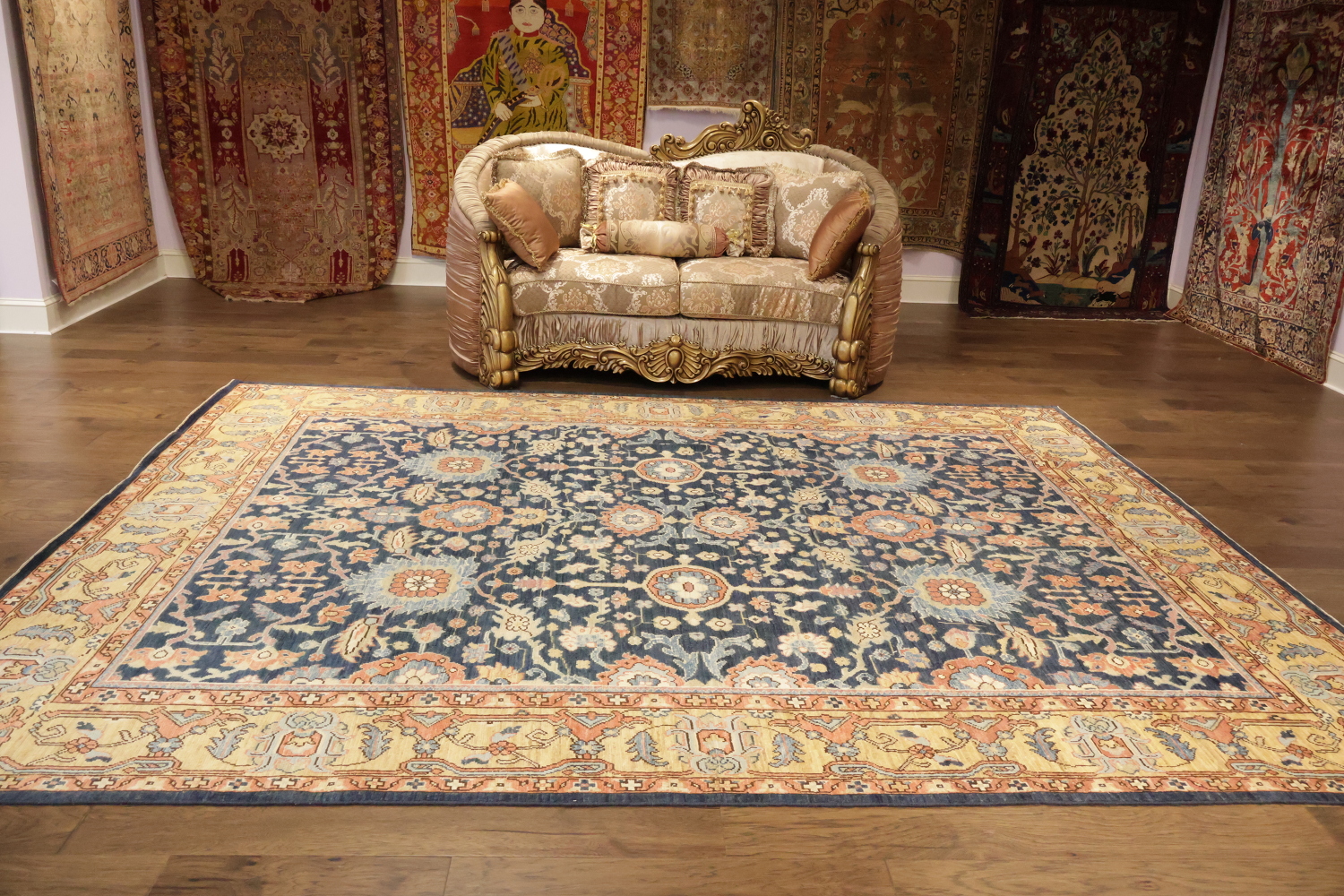 Blue Vegetable Dye Wool Oushak Turkish Area Rug 9x12