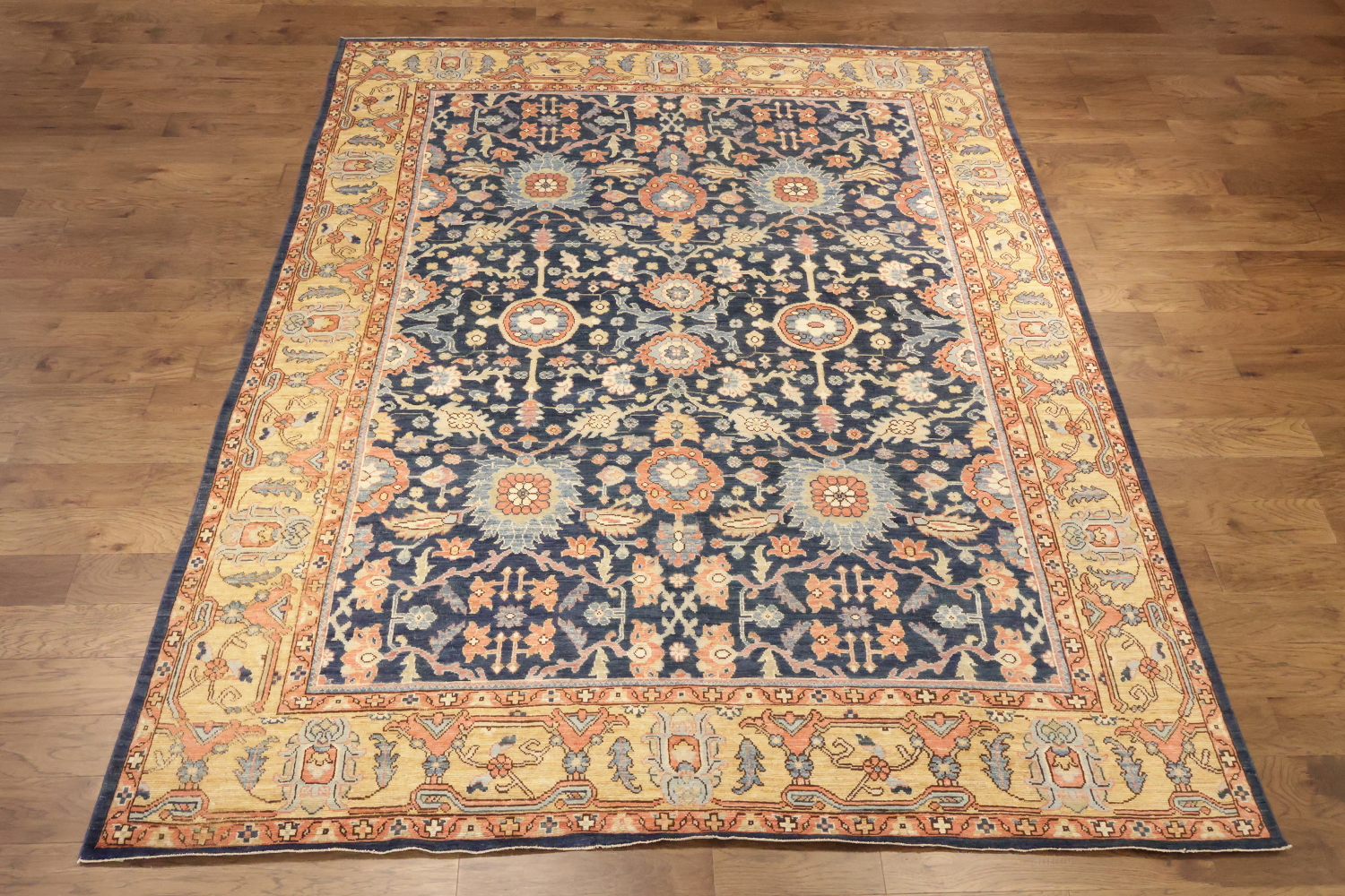 Blue Vegetable Dye Wool Oushak Turkish Area Rug 9x12