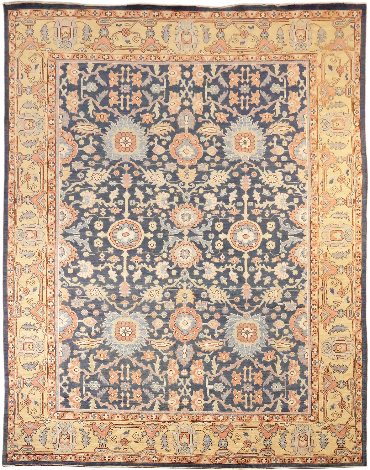 Blue Vegetable Dye Wool Oushak Turkish Area Rug 9x12