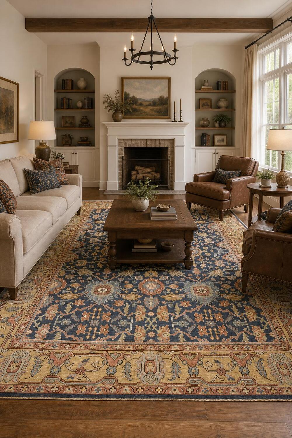 Blue Vegetable Dye Wool Oushak Turkish Area Rug 9x12