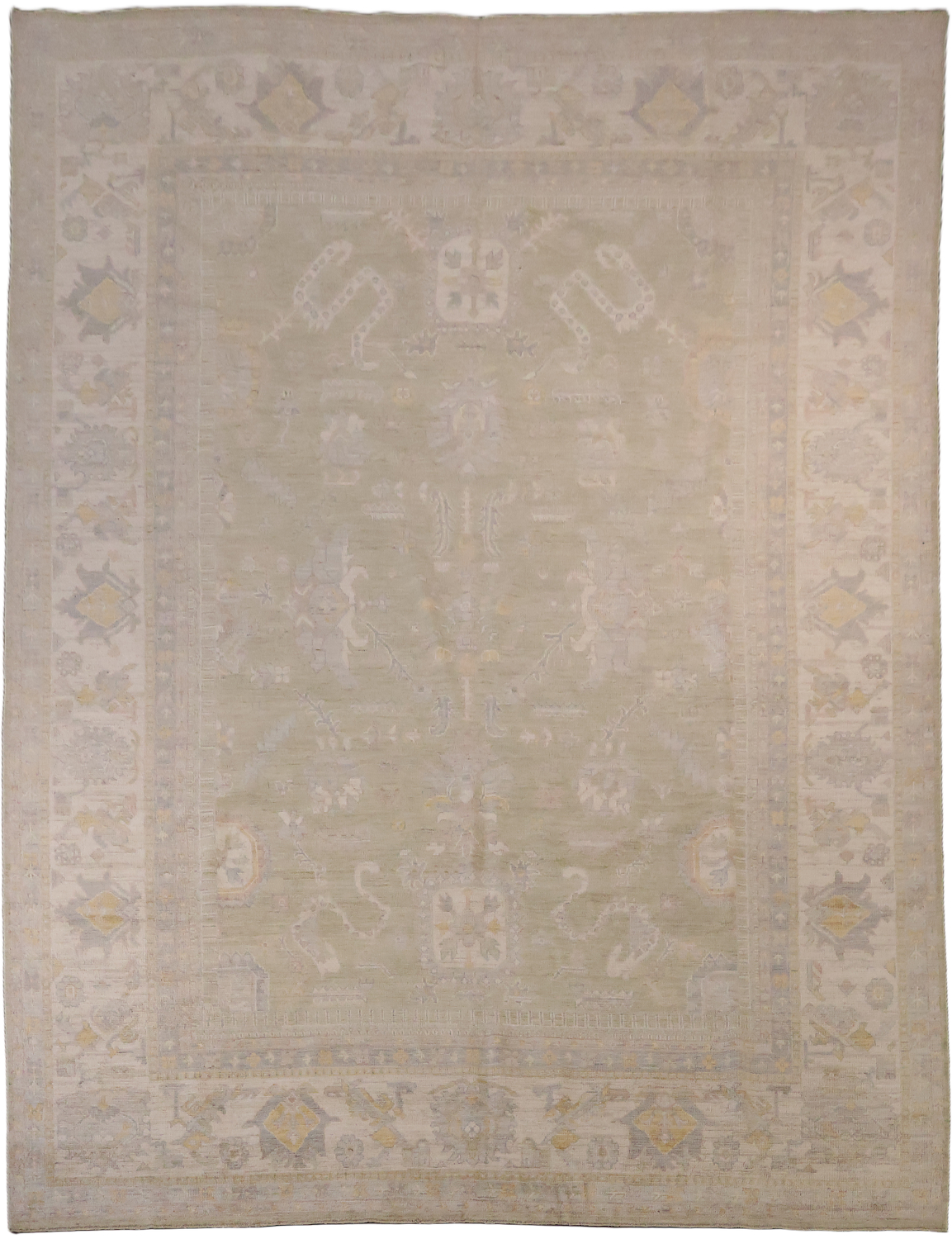 Muted Wool Vegetable Dye Oushak Turkish Area Rug 9x12