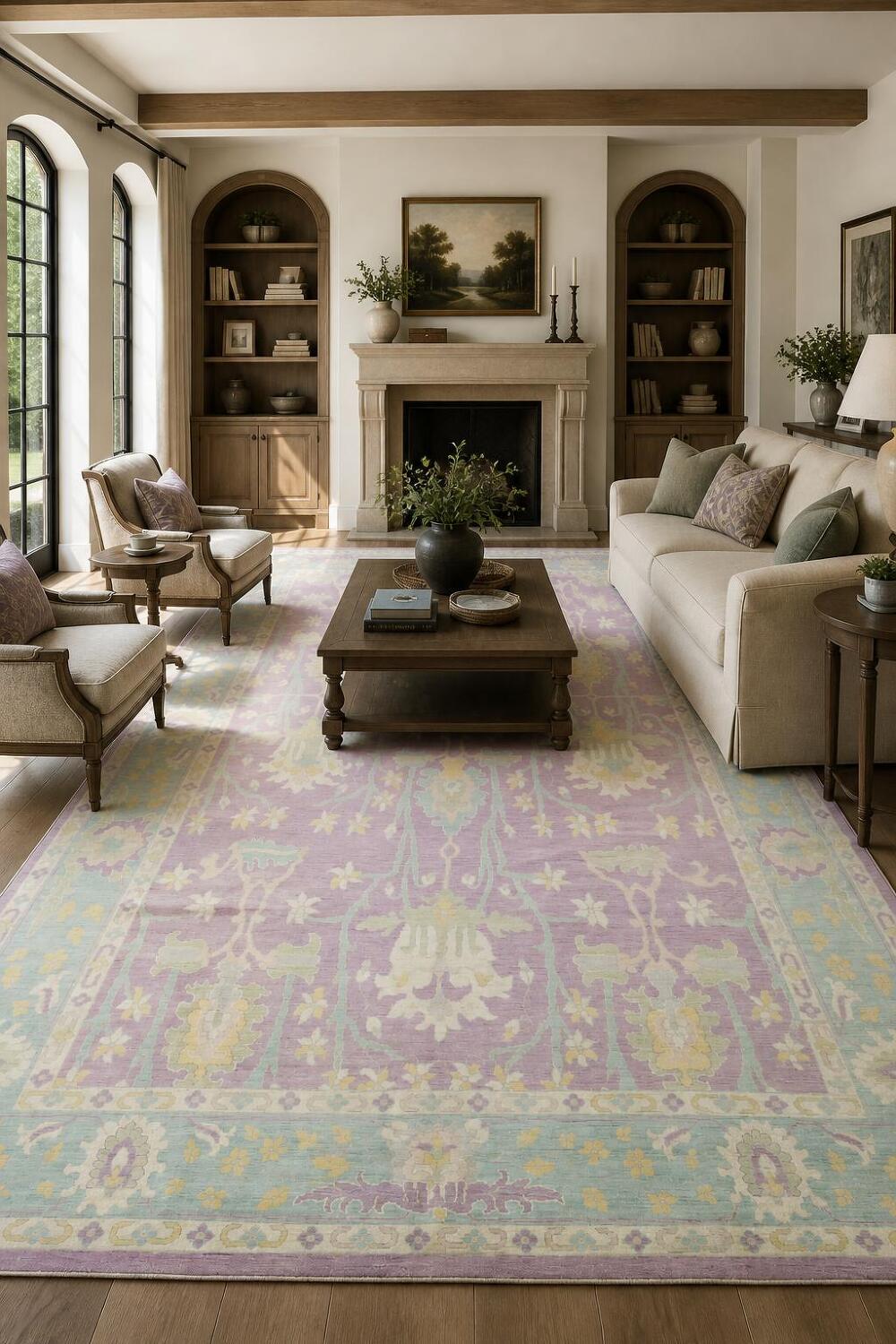 Pink Vegetable Dye Wool Oushak Turkish Large Rug 10x14