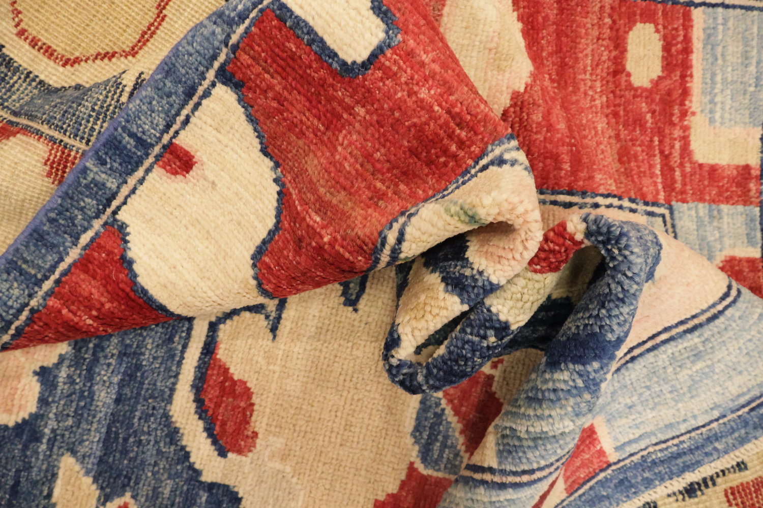Blue Square Vegetable Dye Wool Oushak Turkish Area Rug 8x8