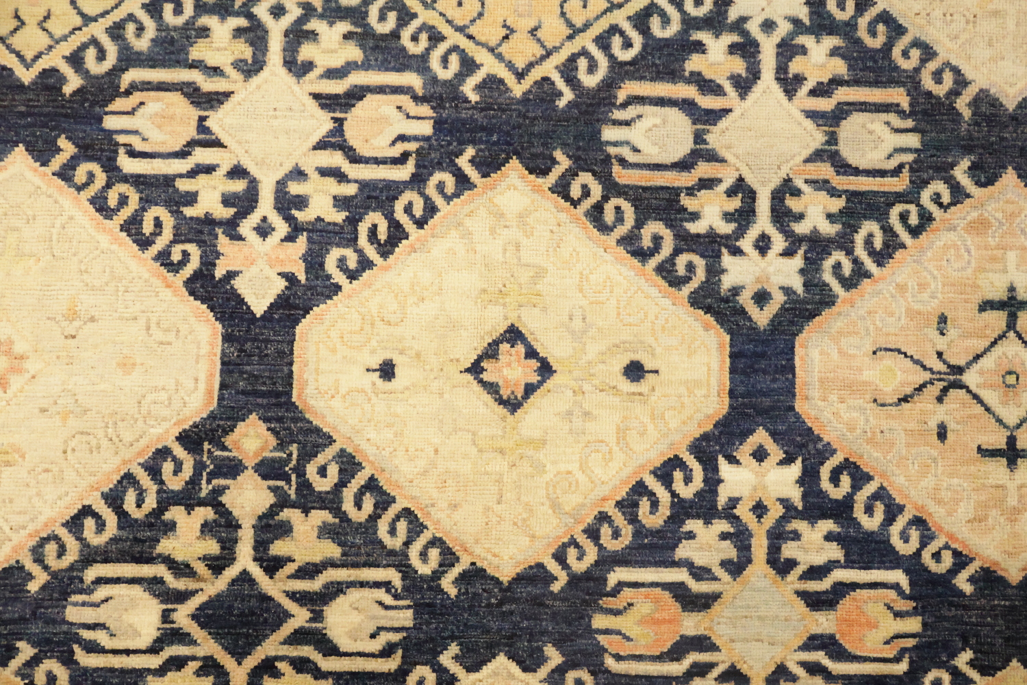 Blue Geometric Wool Oushak Turkish Area Rug 9x12