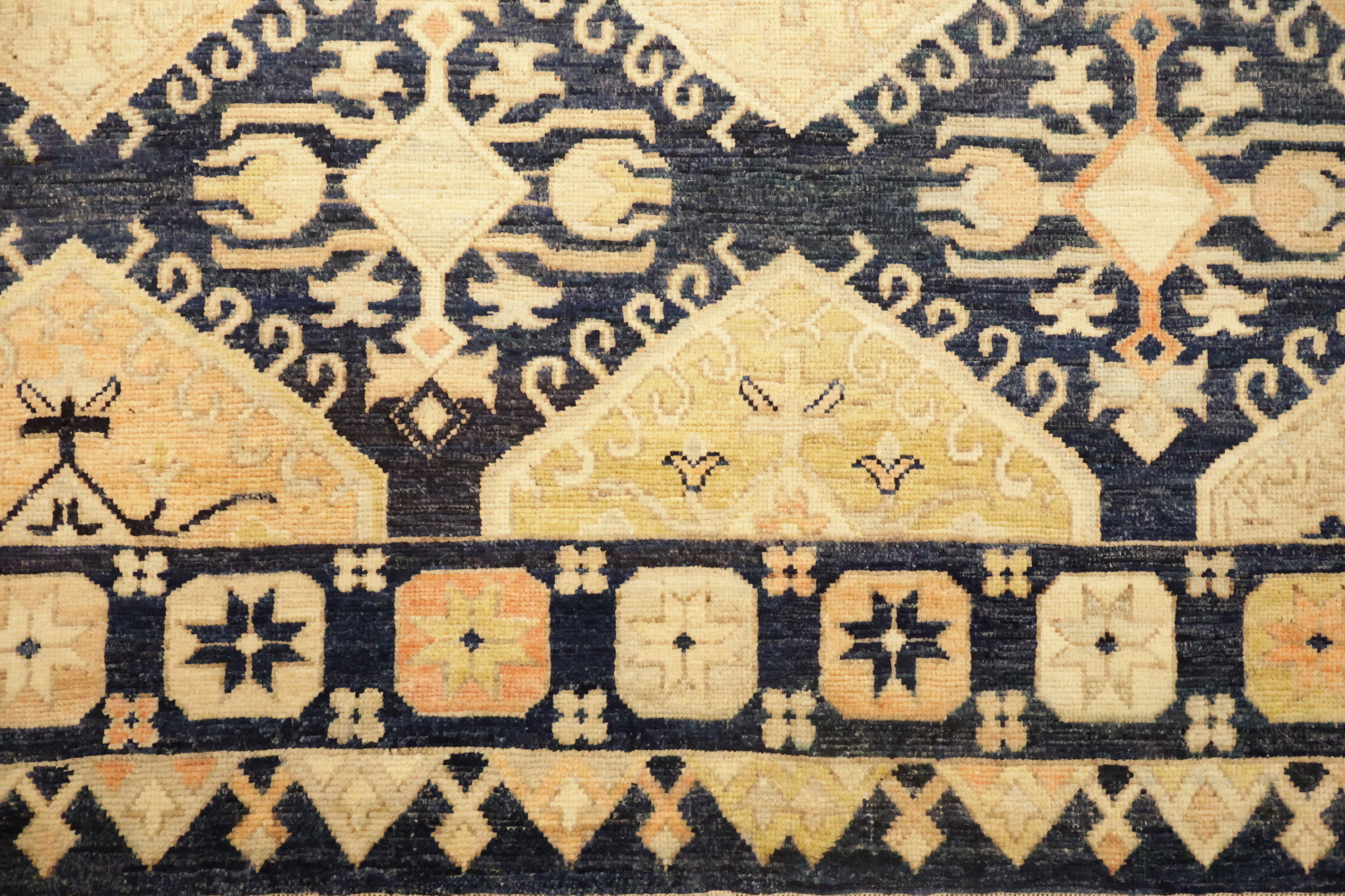 Blue Geometric Wool Oushak Turkish Area Rug 9x12
