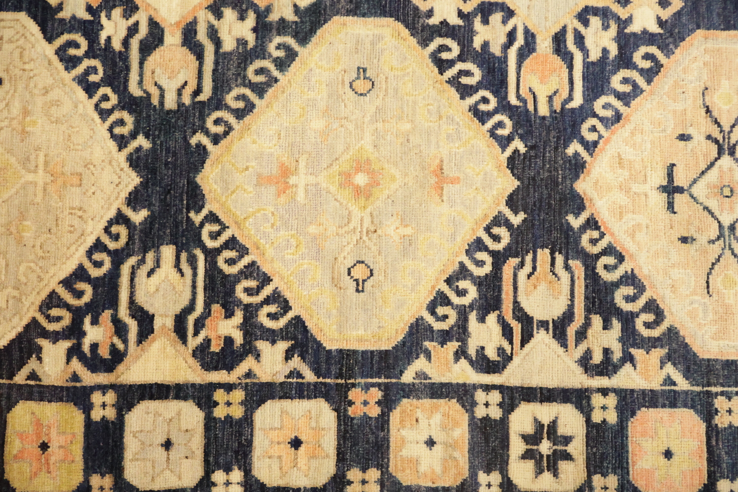 Blue Geometric Wool Oushak Turkish Area Rug 9x12