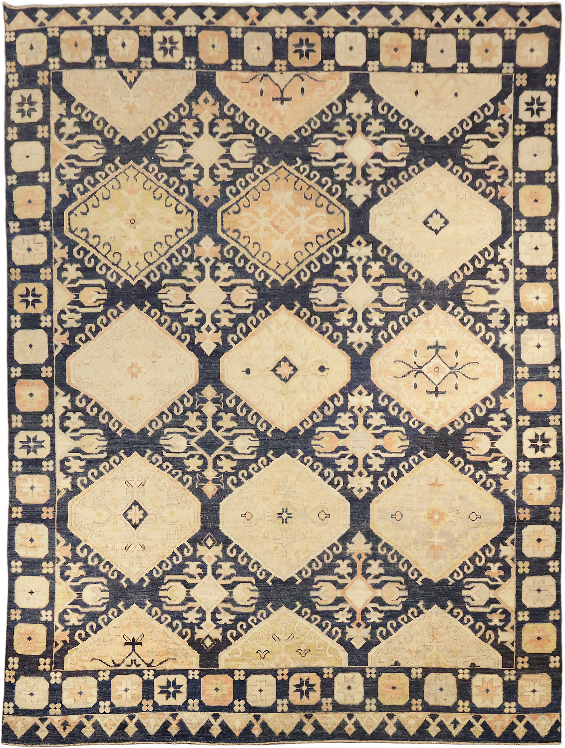 Blue Geometric Wool Oushak Turkish Area Rug 9x12