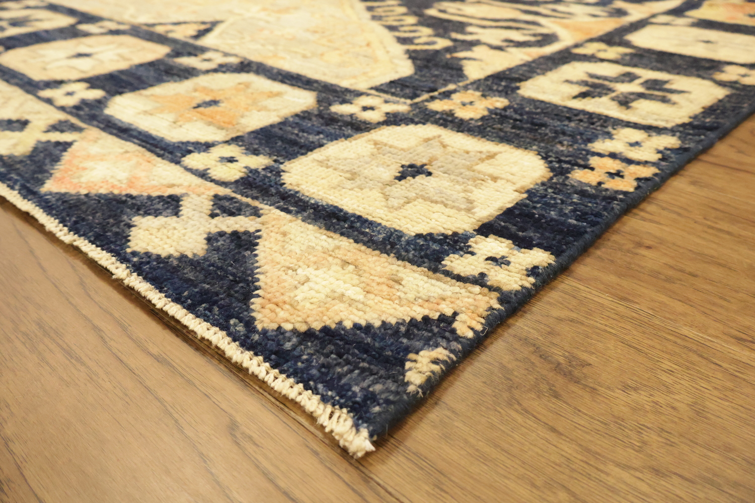 Blue Geometric Wool Oushak Turkish Area Rug 9x12