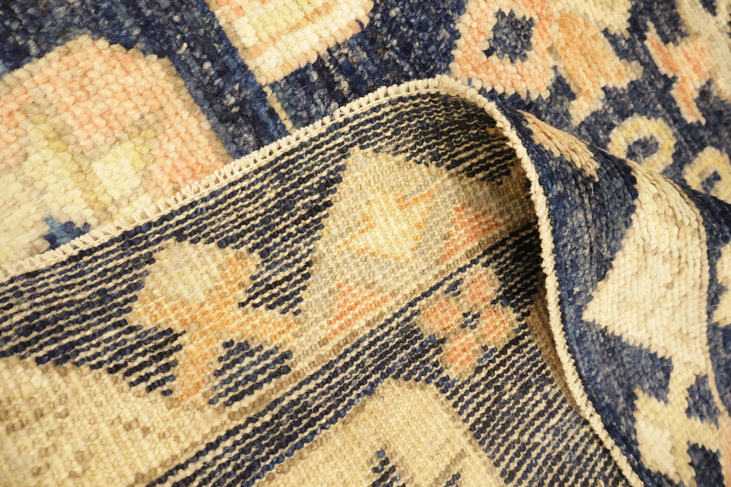 Blue Geometric Wool Oushak Turkish Area Rug 9x12