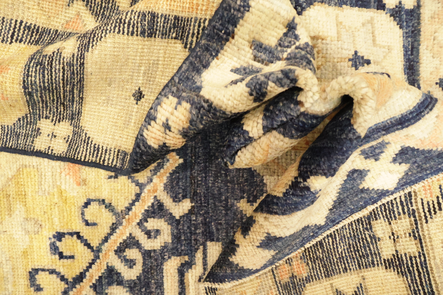Blue Geometric Wool Oushak Turkish Area Rug 9x12