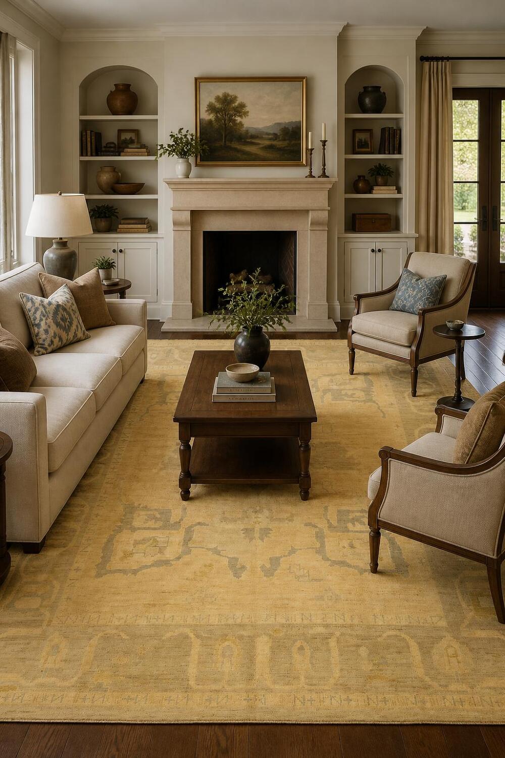 Geometric Muted Wool Oushak Turkish Area Rug 8x10