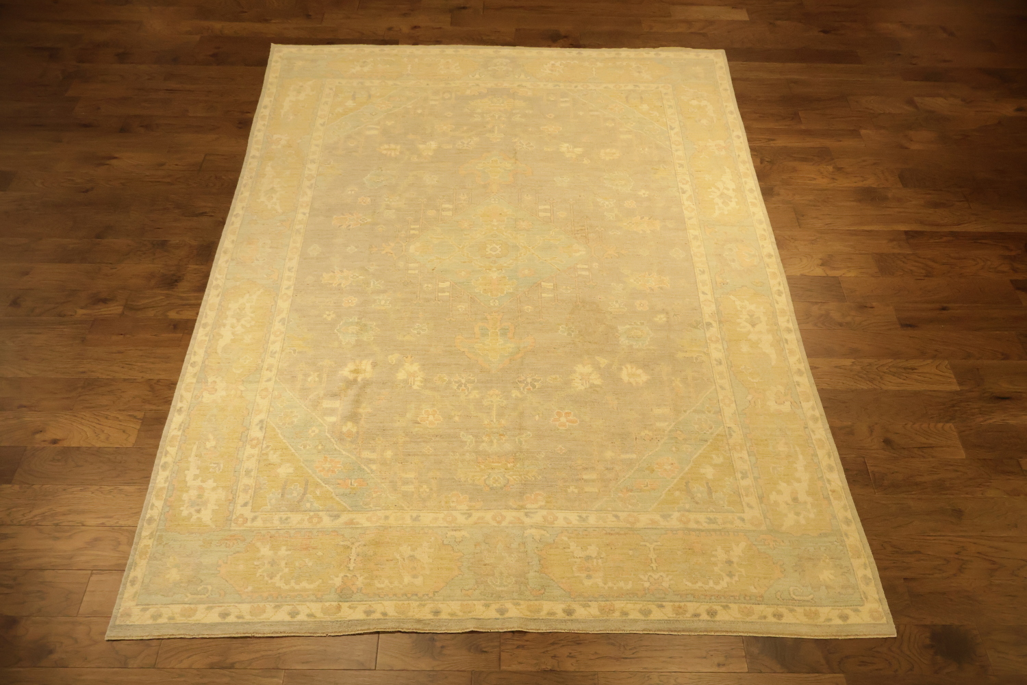 Must See! Muted Grey Vegetable Dye Wool Oushak Turkish Area Rug 9x12