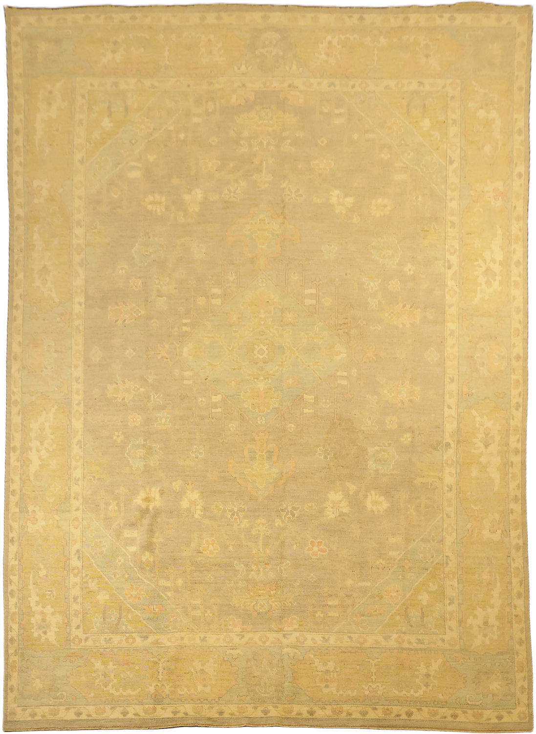 Must See! Muted Grey Vegetable Dye Wool Oushak Turkish Area Rug 9x12